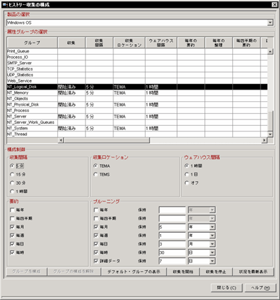 ヒストリ構成設定画面