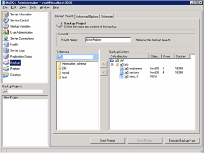 MySQLでのバックアップ画面