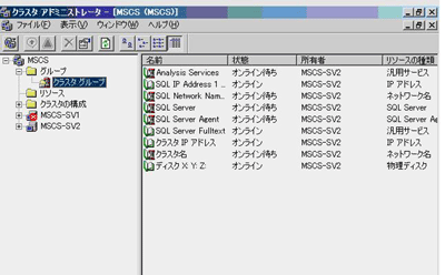 フェイルオーバー実行時の状況（クラスタアドミニストレーター）