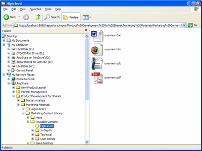Alfrescoのファイル管理画面（File System Emulation） 出展：2005-2007 Alfresco Software, Inc., All Rights Reserved.