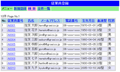 検索結果の一覧表示画面