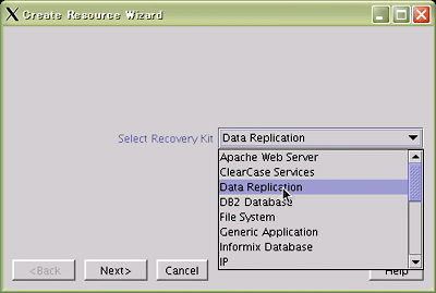 リソース作成ウィザード：Select Recovery Kit