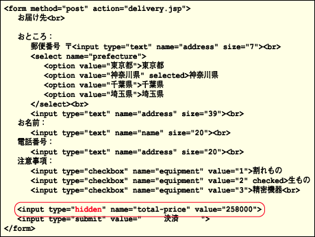 hiddenフィールドのあるページのソース