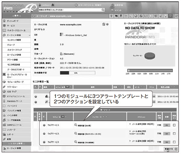図13 平日9:00～18:00とそれ以外用にアラートテンプレートを設定した場合のエージェント詳細画面